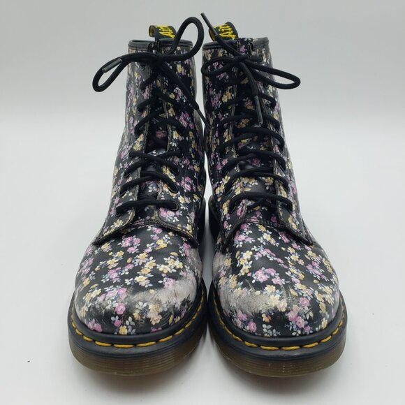 Dr. Martens Floral High Top Boots 8 Womens Docs Leather Lace Up Purple - Picture 3 of 11